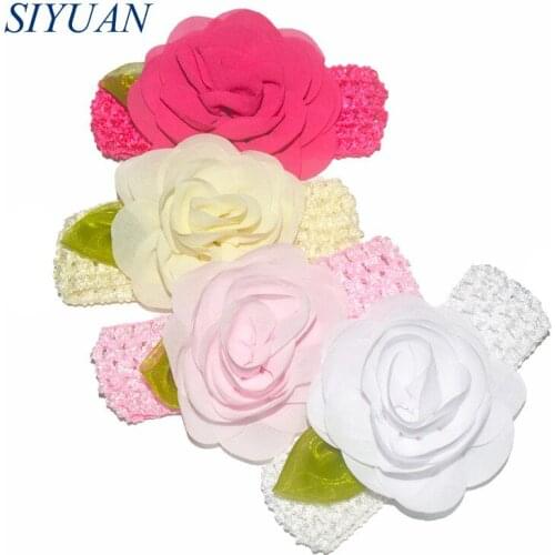 30pcs/lot Knitted Headband with 4 inch Chiffon Flowers Elastic Crochet Hairband Babe Photography Props HB037