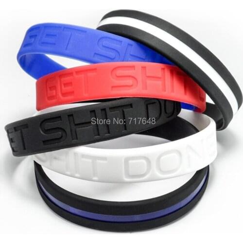 300PCS Motivational Get Shit Done Thin Blue Line Thin White Line wristband silicone bracelets free shipping by FEDEX