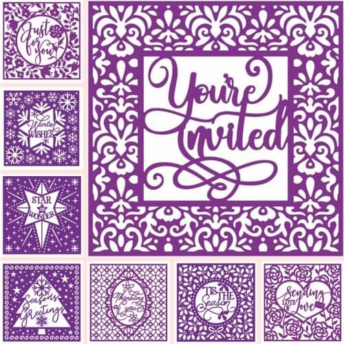 5pcs/set Interchangeable Elegant Flowers Christmas Tree Snowflake Happy Winter Wishes Doodle Square Frame DIY Craft 2020 New