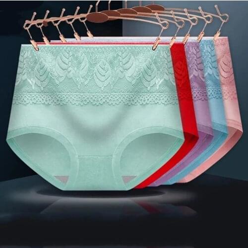 5Pcs/Set High Waist Women Panties Pure Cotton Body Shaper Underwear Breathable Cute Briefs Sexy Lace Comfort Female Lingerie