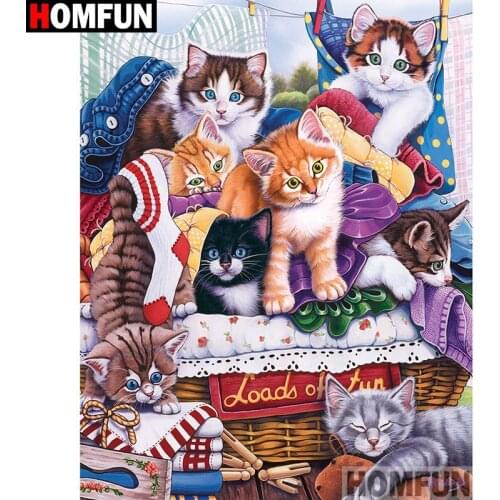 HOMFUN Full Square/Round Drill 5D DIY Diamond Painting "Cat scenery" Embroidery Cross Stitch 5D Rhinestone Home Decor A17654