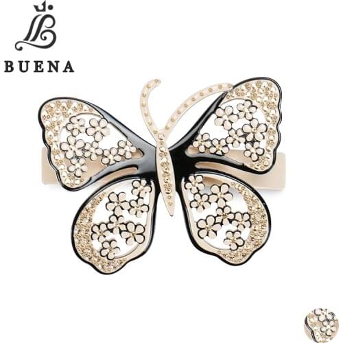 Alexandre Clip Adorned With A Butterfly Strewed Of Small Flowers Austria Crystals Hollow Petal Design Hair Accessories