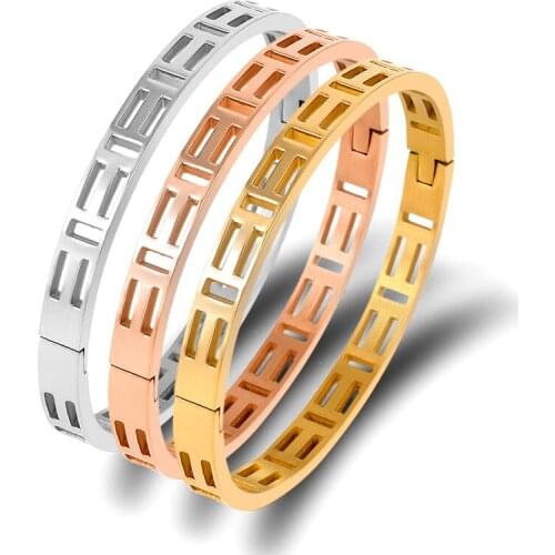 Geometric Hollow Metal Bangle For Women Punk Bracelet Stainless Steel Cuff Bangle Famous Brand Fashion Jewelry Accessories