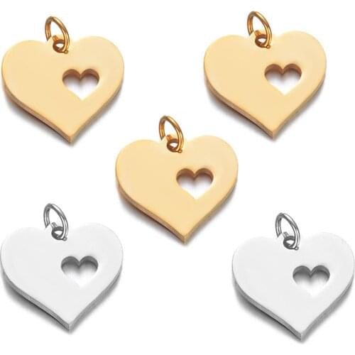 5Pcs/Lot Stainless Steel Mirror polishing Hollow Heart Tags Charms Handmade Pendants DIY For Jewelry Making Wholesales