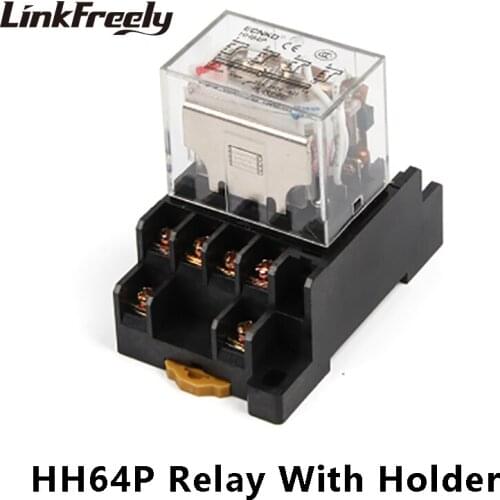 HH64P Micro Mini Electromagnetic Coil Relay 10A 14Pins 4NO+4NC 12V 24V 36V 110V 220V 380V Middle Voltage Relays With Socket Base
