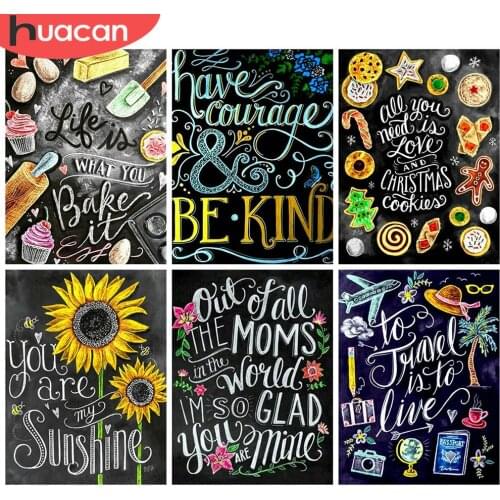 HUACAN Diamond Painting 5d Flower DIY Home Decor Full Square Drill Diamond Mosaic Cross Stitch Blackboard TEXT Handmade Gift