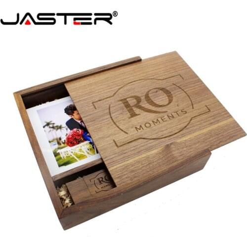 JASRER (1 PCS Free LOGO) Photo Unique Album walnut Wood USB+Box Pendrive USB flash drive 8GB 16GB Photography (170*170*3.5 mm)