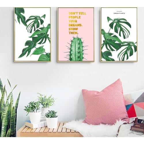 Green Plants Cactus Written"DON'T TELL PEOPLE YOUR DREAMS.SHOW THEM."Canvas Printing Wall Art Picture For Living Room Home Decor