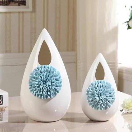 Ceramic Vase Elegant Blue FlowerTable Furnishing Article Petal Shaped Vase TV Ark New Home Decoration Wedding Gift