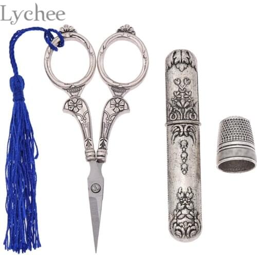 Lychee Life Vintage Kit Scissors Thimble Needle Case European Style Stainless Steel Scissors DIY Sewing Tools Accessory