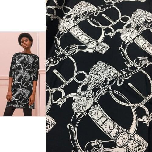 2021 European and American Spring and Summer New Court Horse Vintage Chain Printed Stretch Satin Mulberry Silk Dress Fabric