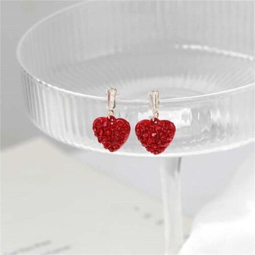 Fashion New Small Love Red Earrings Temperament Simple Heart-Shaped Inlaid zircon Earrings