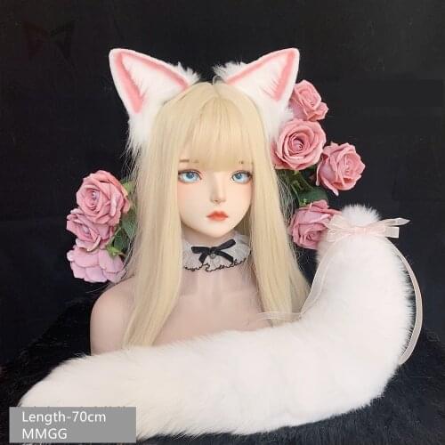 New Hand Made Work Beast White Wolf Wolves Fox NekoEars Hairhoop Tail For Cosplay Halloween Christmas Costume Ears Accessories