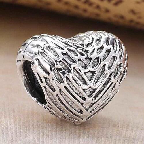 Original Cute Love Heart Angelic Feathers Beads Fit 925 Sterling Silver Bead Charm Bracelet Bangle DIY Jewelry