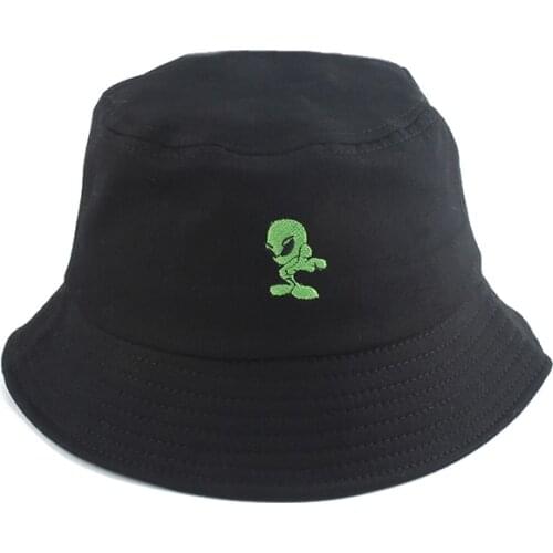 Cute Bucket Hat Alien Embroidery Foldable Fisherman Hat Summer Sun Hats For Women Men Fashion Street Fishing Hip Hop Cap