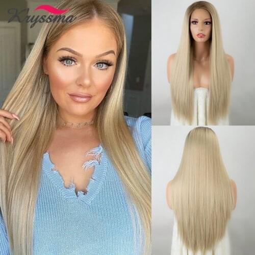 Kryssma Black Lace Front Wig Long Natural Wave Synthetic Wigs For Women Cosplay Wigs Heat Resistant Fiber Hair