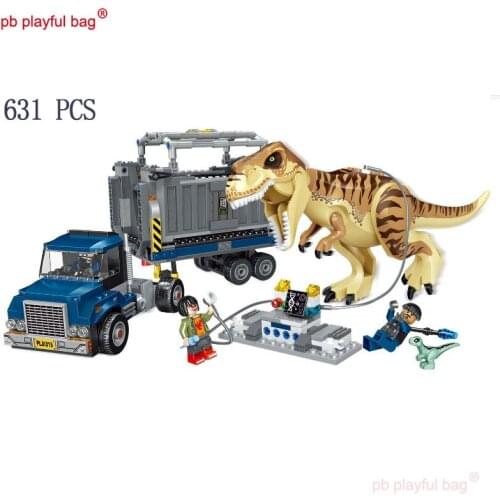 PB Playful bag Tyrannosaurus Transporter Jurassic dinosaur assembled building blocks 631pcs childrens educational toys UG18