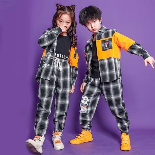 Kids Hip Hop Clothing Plaid Shirt Tops Running Casual Pants Girls Boys Carnival Jazz Dance Costume Clothes Wear Hiphop Outfits