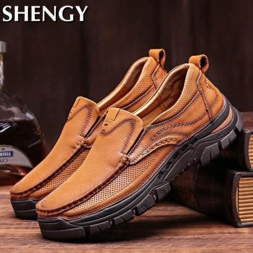 Shengy Men Loafers Genuine Leather Mens Casual Shoes Autumn Brand Designer Shoes Men Outdoor Waterproof Mens Hiking Shoes