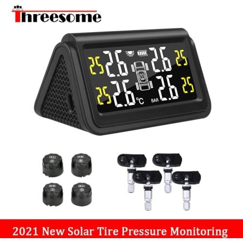 New Big Screen TPMS Solar Power Car Tire Pressure Monitoring Intelligent System Digital Display 4 Sensors Auto Alarm Monitor