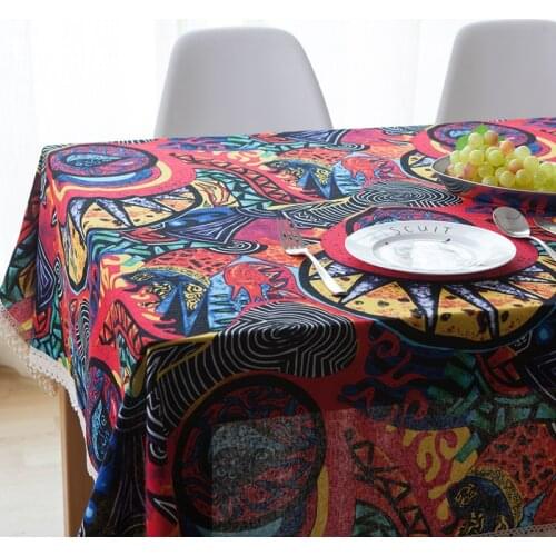 Mediterranean restaurant square tablecloth Southeast Asian ethnic Gypsy style cotton and linen fabric coffee table tablecloth