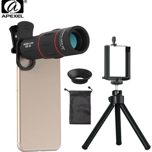 APEXEL 18X Telescope Zoom Mobile Phone Lens Universal Clip Telefon Camera Lentes With Tripod For iPhone 7 8 x xs Huawei p20 pro