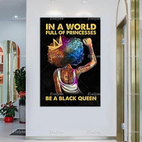 In A World Full Of Princesses Be A Black Queen Poster,Black Women Canvas,Afro Queen Wall Art, Afro Women Home Decor Prints Gift
