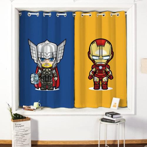 Marvel Captain America Iron Man Childrens Room Free Perforated Blackout Curtain Bedroom Living Room Bay Window Short Curtain