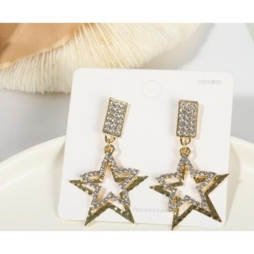 Exaggerated Big-name Fashion Earrings 2020 New Temperament Earrings Golden Geometric Five-pointed Star Crystal Earrings Women
