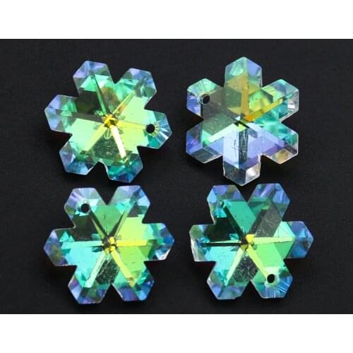 10PCS Colorful Snowflake Crystal Loose Beads Prisms Flower Chandelier Parts Hanging Curtain Party Christmas Home Wedding Decor