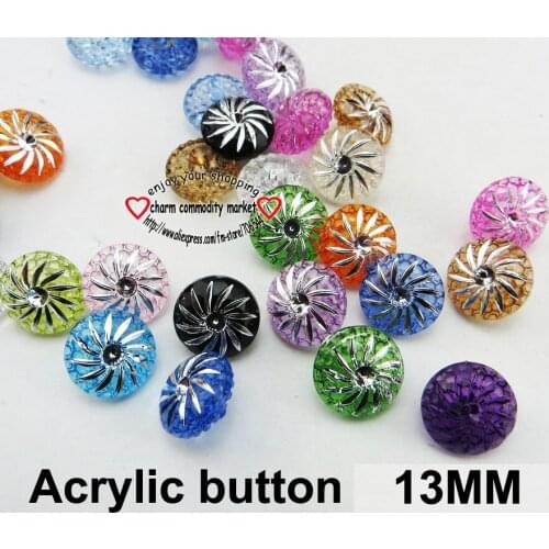 100 PCS 13 MM Transparent flowers bling pattern mixed BUTTON Dyed Acrylic buttons coat boots sewing clothes accessoy A-018