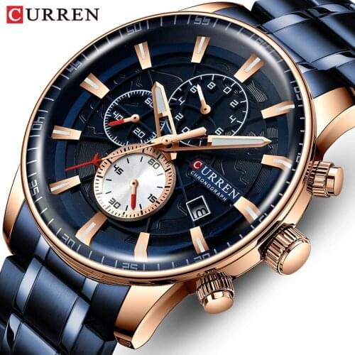 2020New Men’s Watch Curren Top Luxury Brand Fashion Waterproof Chronograph Quartz Wristwatch Stainless Steel Sports Clock Watche