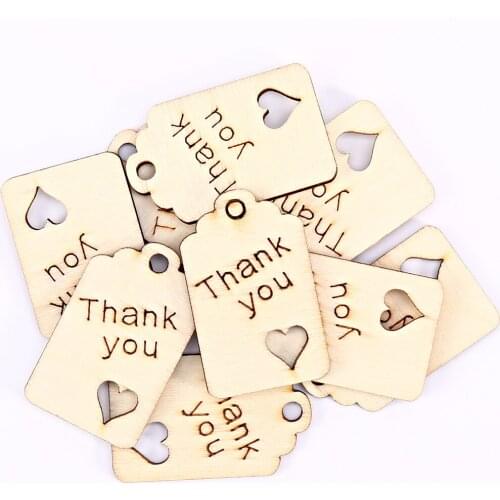 20pcs Natural "Thank you" Laser Cut Wood Tags Pendants Embellishments With Hearts for DIY Crafts Cardmaking Scrapbook 4x2.5cm