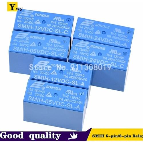 5PCS SMIH-05v 12v 24VDC-SL-A -SL-C 6-pin/8-pin Relay 250V 16A SMIH-05VDC-SL-A SMIH-12VDC-SL-A SMIH-24VDC-SL-A SMIH-05VDC-SL-C
