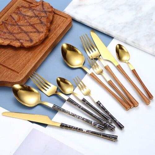 5 pieces of stone pattern tableware, small waisted stainless steel cutlery, golden cutlery, teaspoon tableware tableware set