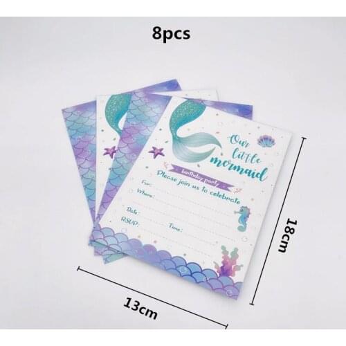 8pcs Dream Purple Mermaid Disposable Invitation Cards