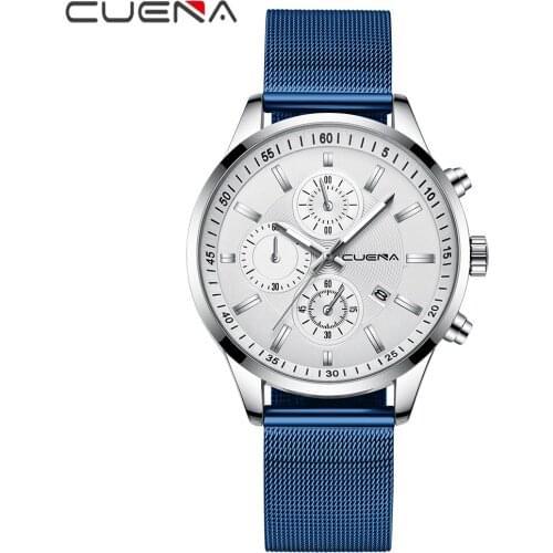 CUENA Mens Watches Luxury Brand Multi Function Mens Sport Quartz Watch Man Waterproof Mesh belt Business Clock Male Wrist Watch