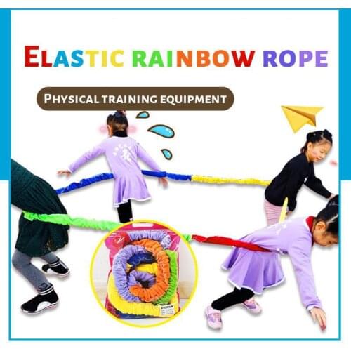 1.5-10meters Stretchy Band Running Pull Circle Elastic Rainbow Rope Outdoor Team Sports Kindergarten Physical Training Equipment