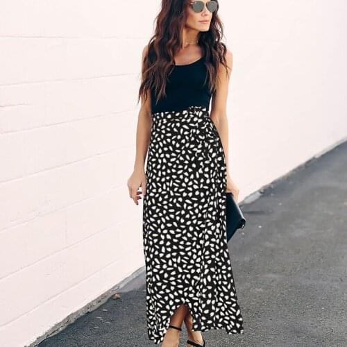 Elegant Polka Dot Printing Long Skirt 2021 Female Fashion Split High Waist Bandage Skirts Breathable Womens Clothing Hot Sale