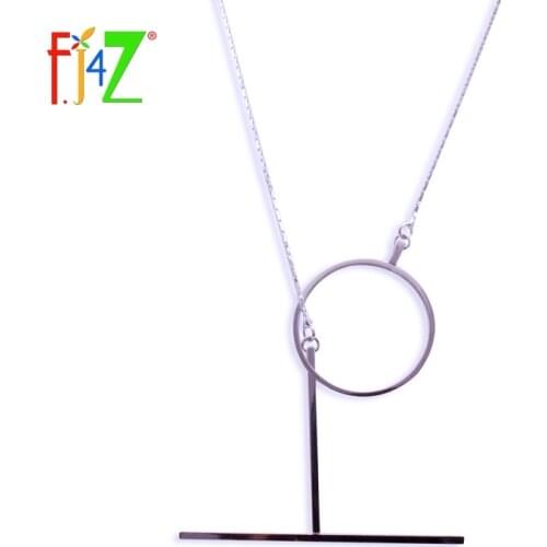 F.J4Z Pendant Necklaces for women Fashion Copper Open Circle T-shape Geo Snake Chain Neck jewelry collier de femme