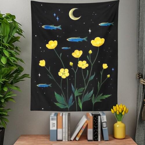 Floral Plants Tapestry Vintage Herbs Tapestry Wild Flowers Tapestry Wall Hanging Nature Scenery Tapestry for Living Room Bedroom