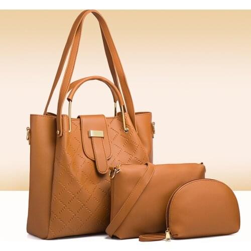 High Quality Pu Leather Women Handbags Large Capacity 3 Pieces Set Shoulder Messenger Bags Casual Female Tote Crossbody Bag New