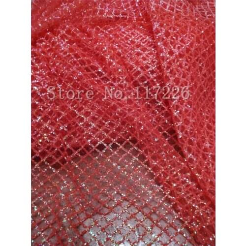 Pretty design good quality African net lace JRB-82612 with glitter pretty French lace fabric in red color