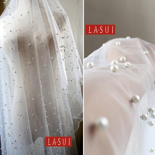 LASUI 3y=lot 27colors good quality lrregular beaded lace soft mesh Inlaid pearl creative fabric diy dresses, accessories F0004