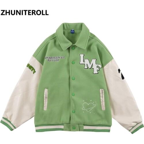 Harajuku Patchwork Jacket Men Embroidery 2021 Bomber Jackets Fashion Baseball Coats Streetwear Windbreaker College Tops Outwear