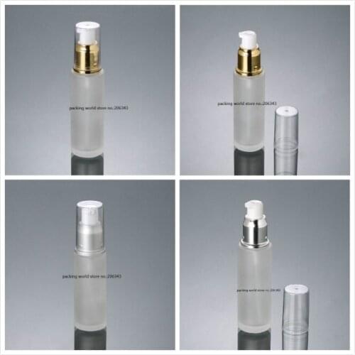 50ml frosted glass bottle with silver/gold pump clear lid for lotion/emulsion/serum/foundation/sprayer/toner skin care packing