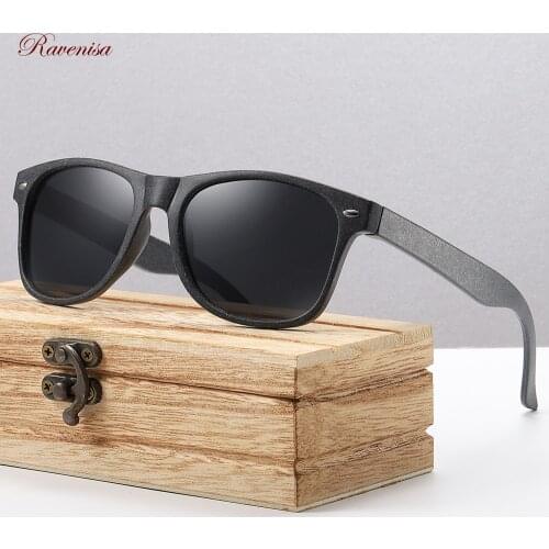 RAVENISA 2020 Fashion Retro Custom Sun Glasses With Polarized Mirror Wheat Straw Frame Eco-Friendly Sunglasses For Men Women
