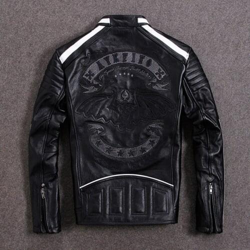 Genuine 200% Leather Jacket Men Plus Size Real Cow Leather Coat Male Streetwear Moto Biker Natural Leather Coats M-L-C-2