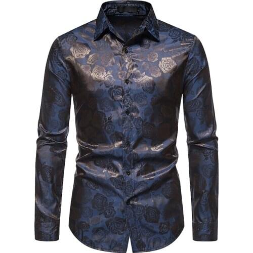Red Blue White Gray 2022 Men Brand Fashion Luxury Dark Embroidery Slim Dress Shirts Bussiness Wedding Party Singer Stage Shirt