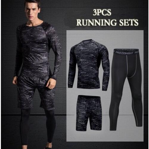 2021 Outfits Men 3 Pcs/Set Men Short Sets Mens Tracksuit Fashion Compression Clothes Jogger Sport Wear Exercise Workout Tights